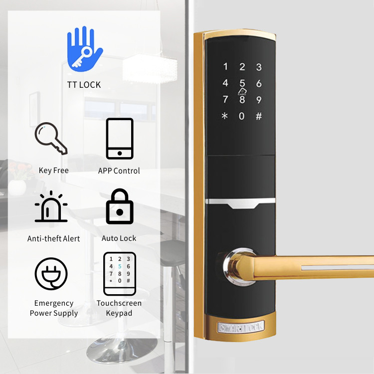 Goudkleurige afstandsbediening Smart Keypad Door Lock met TTlock app Card Key